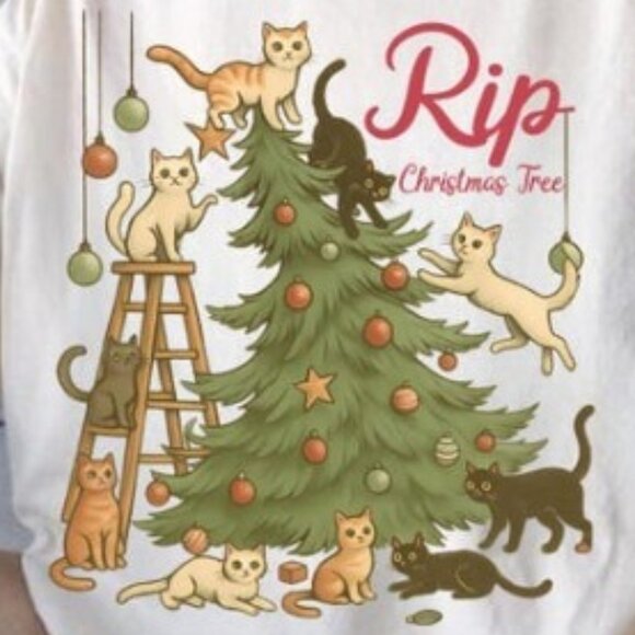 Christmas Tree Shirt, Tree And Cat T-Shirt, Cat Owner Christmas Gift - Picture 2 of 4
